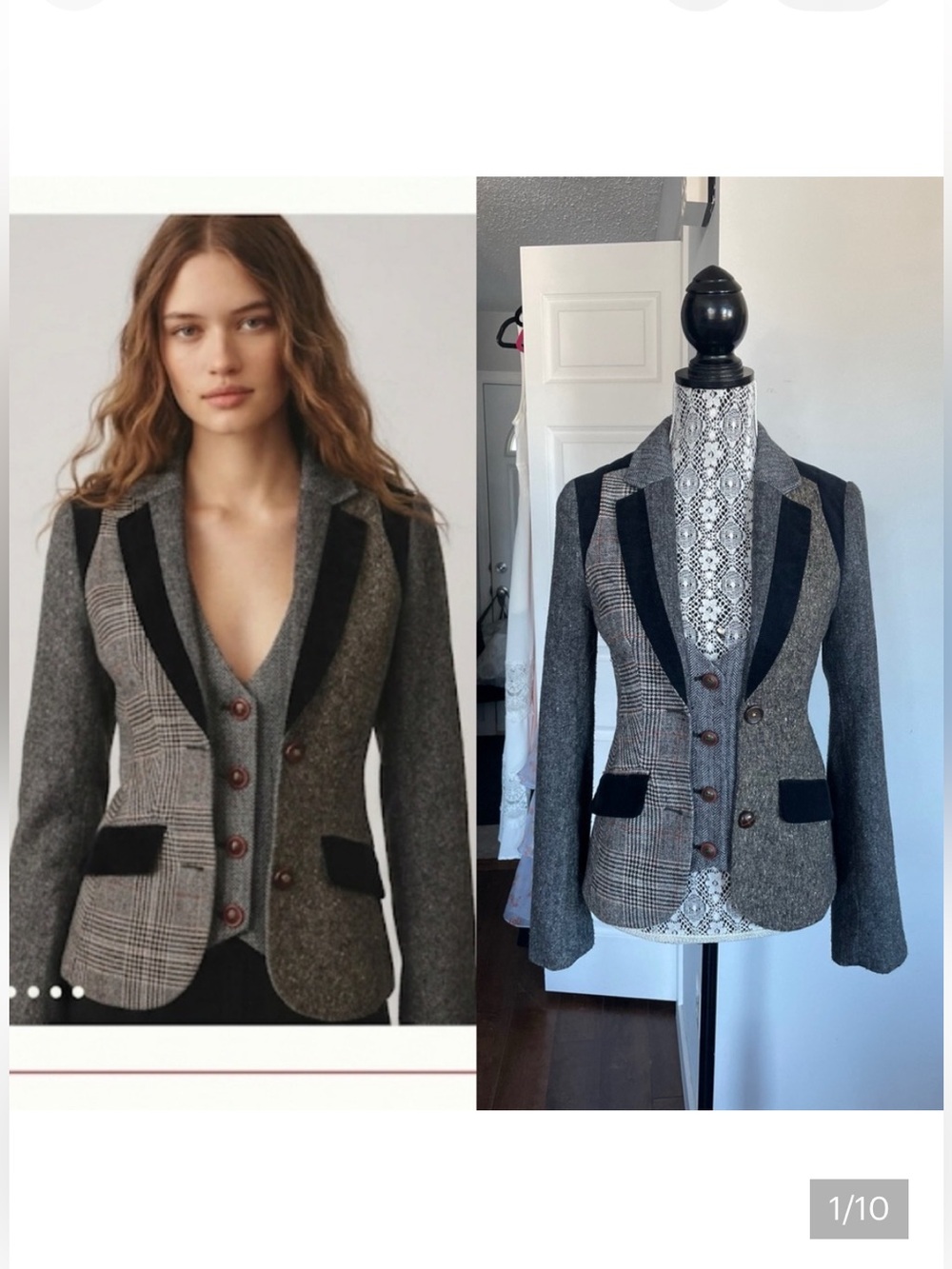 VTG Anthropologie Cartonnier Alma Mater Patchwork Herringbone Blazer Jacket.Sz 2